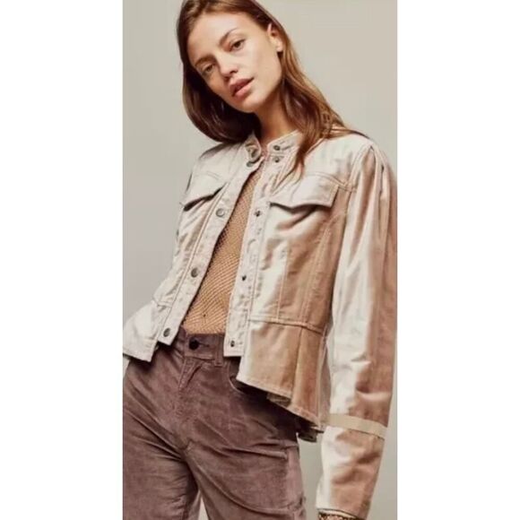 Free People Ballet Racer Ruffle Velvet Jacket Size XS Crop Fitted Button NEW Vel - Picture 1 of 8